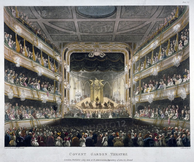 Interior view of Covent Garden Theatre, Bow Street, Westminster, London, 1808. Artist: J Bluck