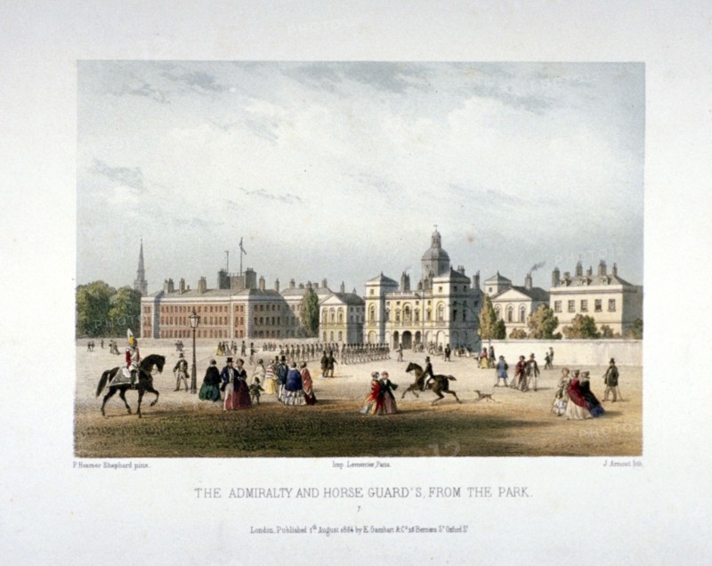 Admiralty and Horse Guards, Whitehall, Westminster, London, 1854. Artist: Jules Louis Arnout