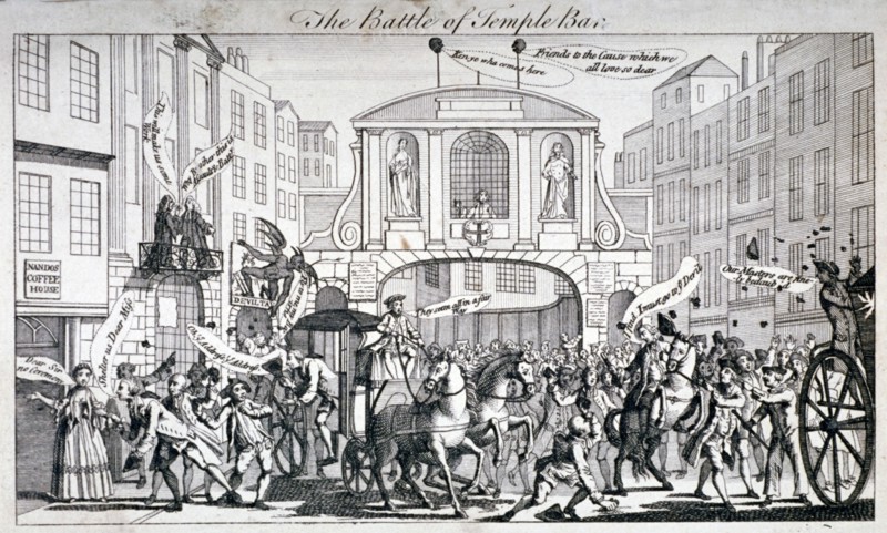 'The Battle of Temple Bar', 1769. Artist: Anon