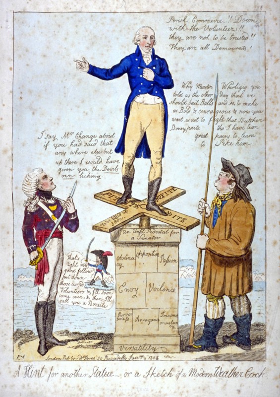 'A hint for another Statue - or, a Sketch of a Modern Weather Cock', 1804. Artist: Anon