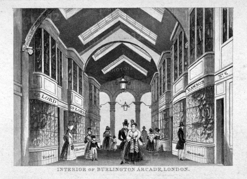 Interior of Burlington Arcade, Westminster, London, c1825. Artist: Anon