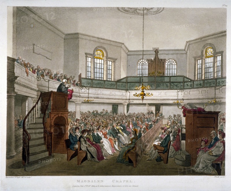 Magdalen Chapel, St George's Fields, Southwark, London, 1809. Artist: Augustus Charles Pugin