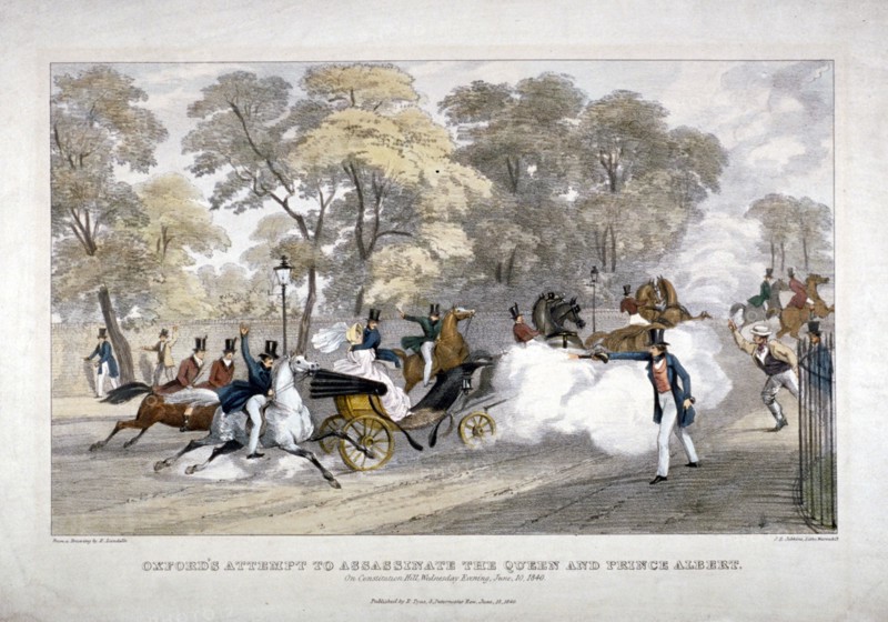 Assassination attempt against Queen Victoria, Constitution Hill, Westminster, London, 1840. Artist: JR Jobbins