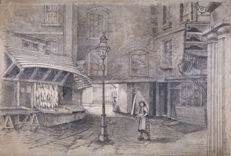 Poulterer's shop in Clare Market, Westminster, London, c1850. Artist: E Holah