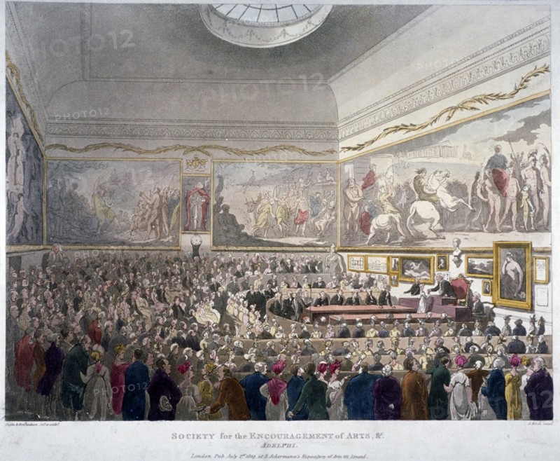 Meeting of the Society of Arts in the Adelphi Buildings, Westminster, London, 1809. Artist: J Bluck