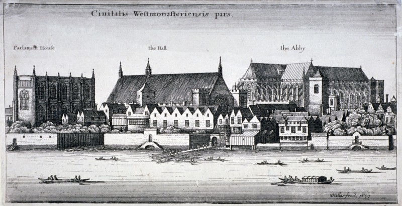 Westminster Abbey and the Palace of Westminster from the River Thames, London, 1647. Artist: Wenceslaus Hollar