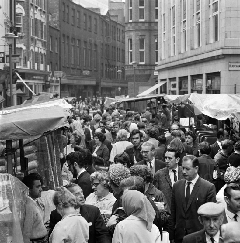 Street market at Leather Lane, Holborn, London, 1960s
