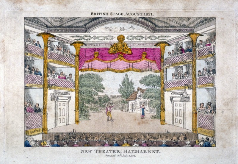 Interior view of the Haymarket Theatre, Westminster, London, 1821. Artist: Anon