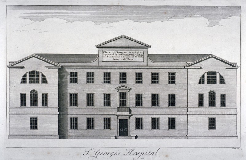 Front elevation of St George's Hospital, Hyde Park Corner, Westminster, London, c1740 Artist: William Henry Toms