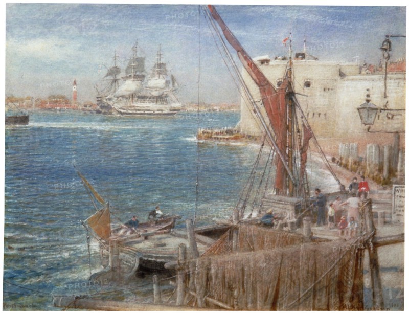 HMS 'The Victory' at Portsmouth', 1907. Artist: Albert Goodwin