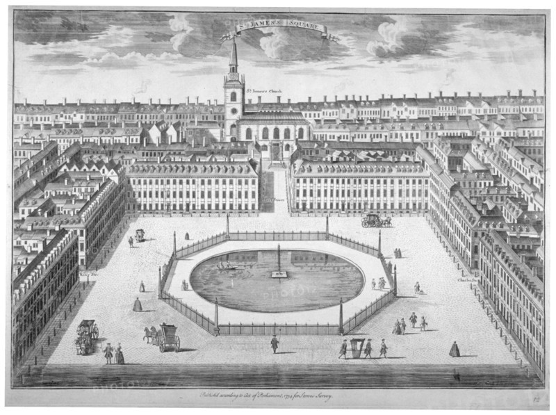 St James's Square from the south, London, 1754. Artist: Sutton Nicholls