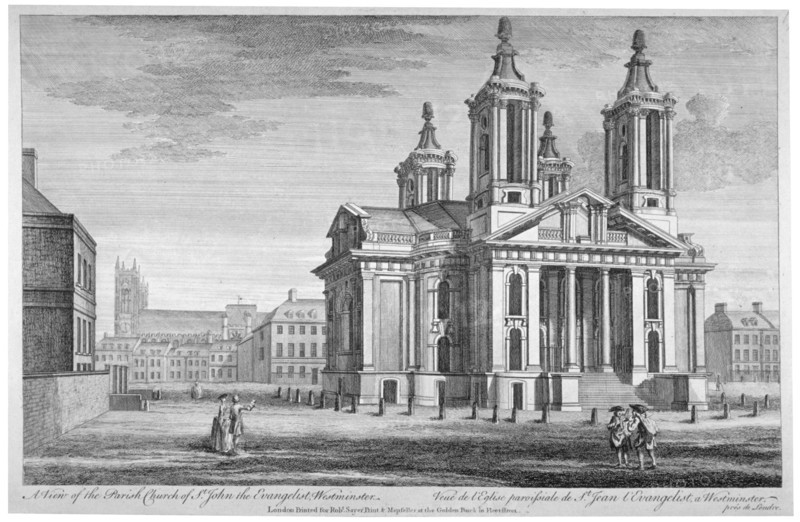 Church of St John the Evangelist, Westminster, London, c1751. Artist: Anon