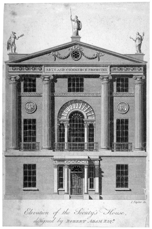 Front elevation of the Society of Arts building in John Adam Street, Westminster, London, c1770. Artist: Isaac Taylor
