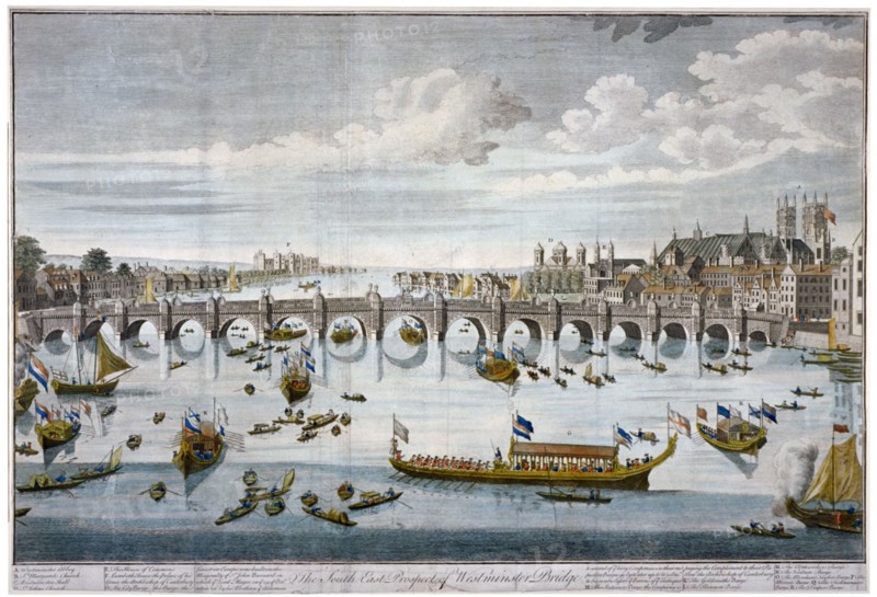 North prospect of Westminster Bridge, London, c1750. Artist: Benjamin Cole