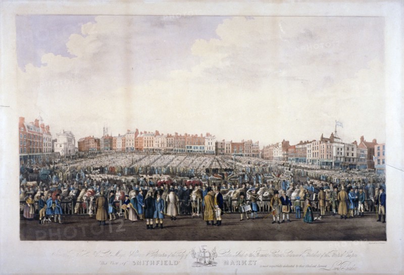 Smithfield Market, West Smithfield, City of London, c1825. Artist: Nathaniel Whittock
