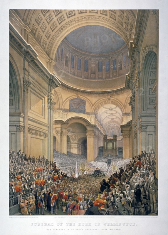 Interior of St Paul's Cathedral during the funeral of the Duke of Wellington, London, 1852 (1853). Artist: William Simpson