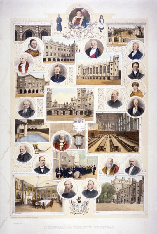 Memorial of Christ's Hospital, Newgate Street, London, c1850. Artist: Benyon & Company