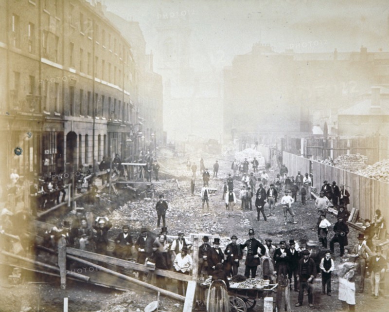 Road widening works in Shoe Lane, City of London, 1871. Artist: Henry Dixon