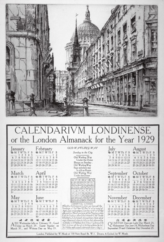Watling Street, City of London, 1928. Artist: William Monk
