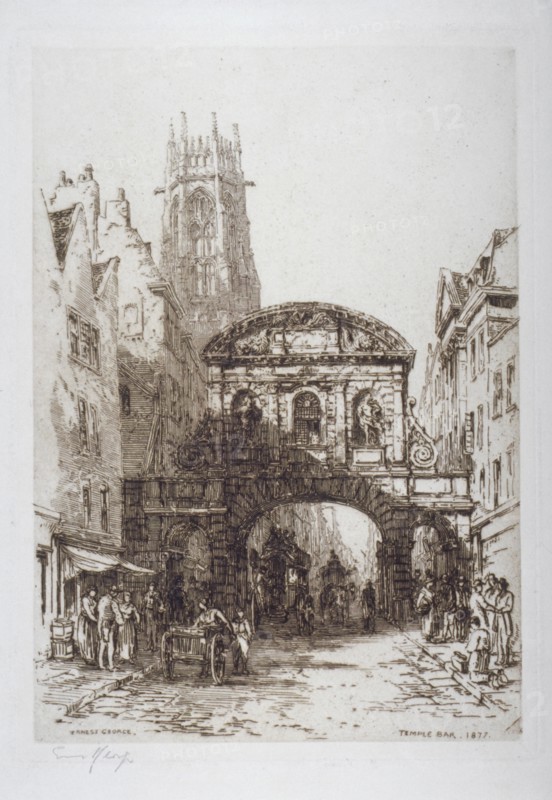 Temple Bar, London, 1877. Artist: Ernest George