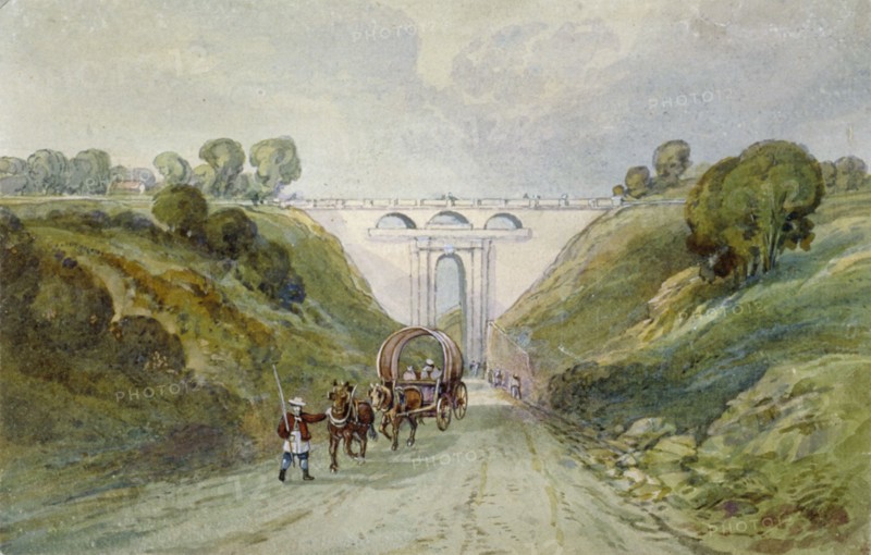 Highgate Archway viaduct, London, c1820. Artist: Anon