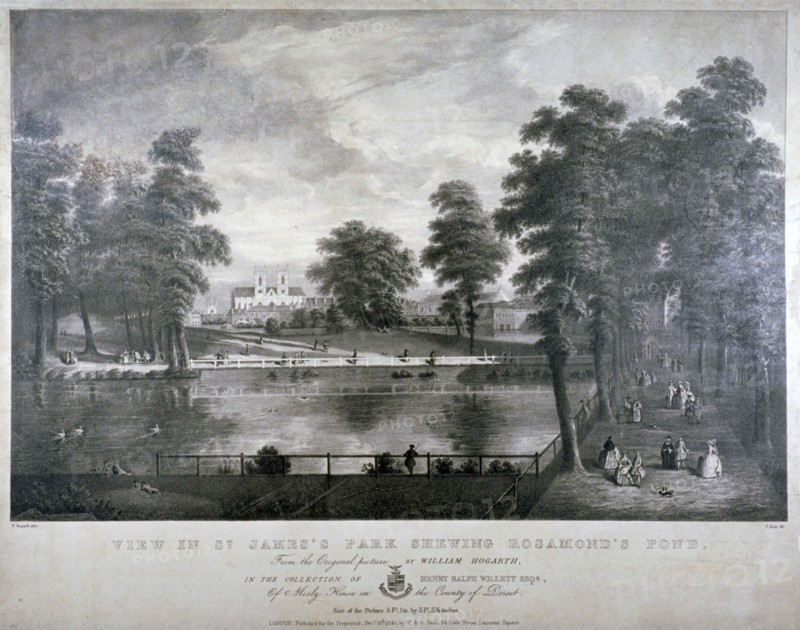 Rosamond's Pond, St James's Park, Westminster, London, 1840. Artist: F Ross