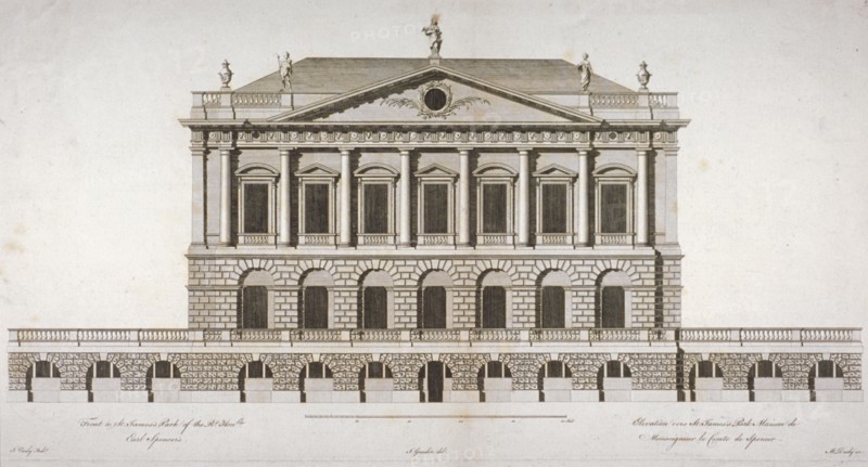 Elevation of Buckingham House, St James's Park, Westminster, London, c1770. Artist: Matthew Darly