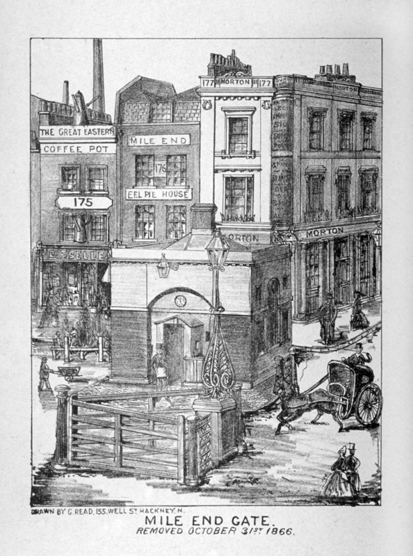 Mile End Gate, Mile End Road, Stepney, London, 1866. Artist: C Read