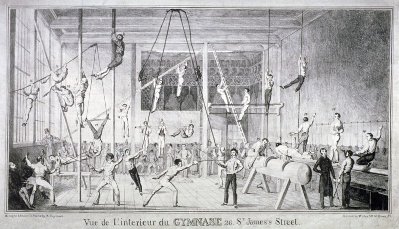 Interior view of a gymnasium, 26 St James's Street, Westminster, London, c1830. Artist: Robert Seymour