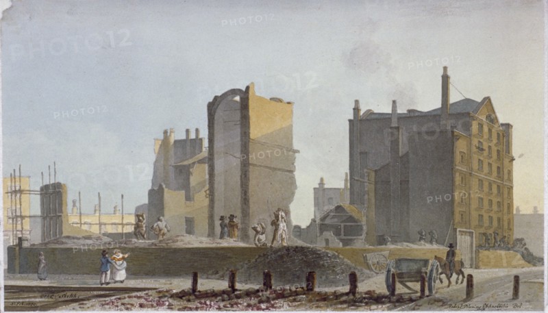 Ruined building, Commercial Road, Stepney, London, 1820. Artist: Robert Blemmell Schnebbelie