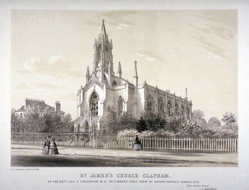 North view of the Church of St James, Clapham, London, c1850. Artist: CJ Greenwood