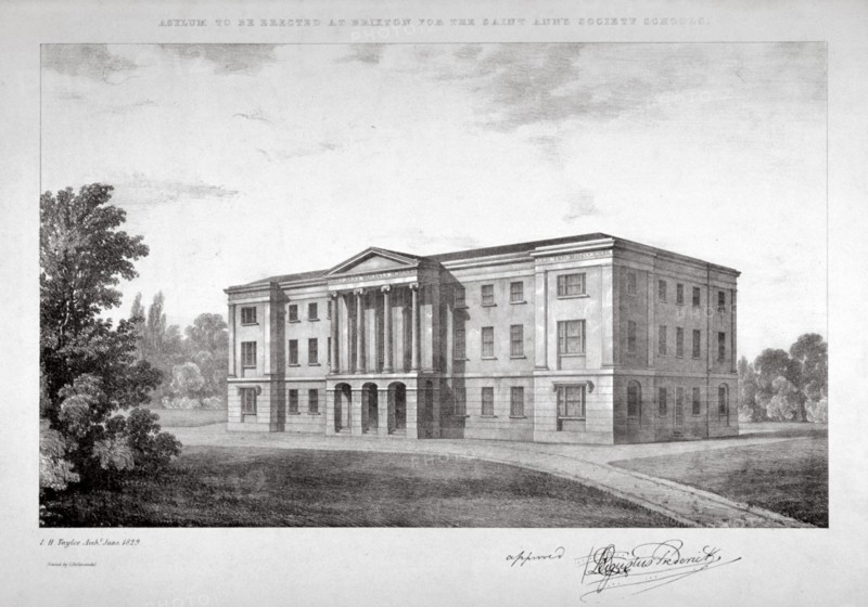 View of the Royal Asylum of St Ann's Society to be erected on Streatham Hill, London, 1829. Artist: Anon