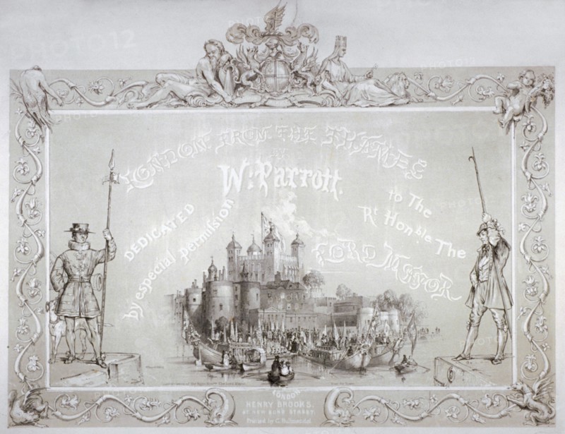 Lord Mayor Thomas Johnson and his entourage embarking from the Tower of London, 1840. Artist: William Parrott