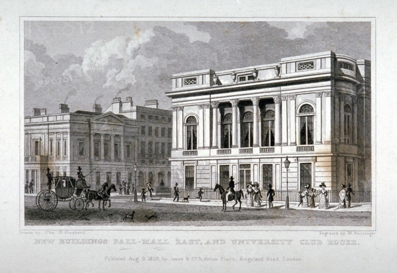 Pall Mall East, Westminster, London, 1828. Artist: M Barrenger