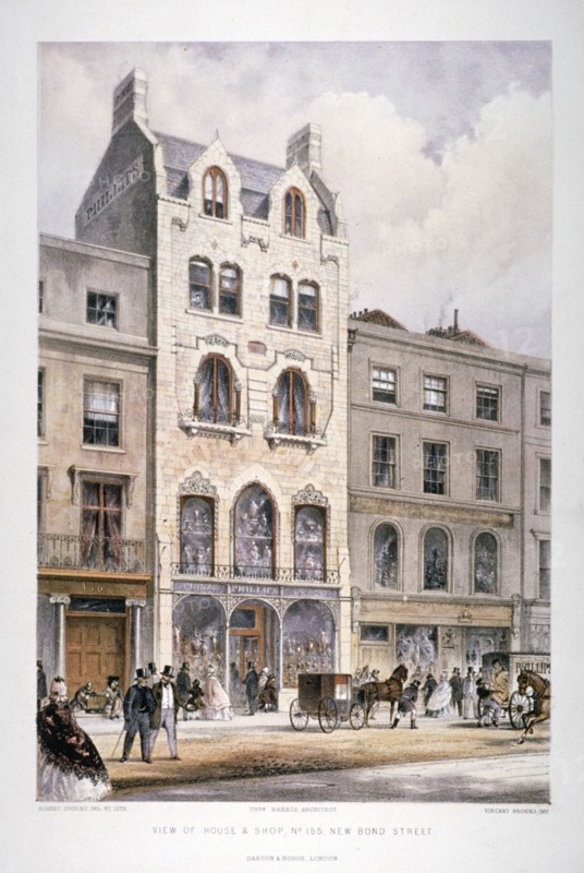 Shop fronts on New Bond Street, Westminster, London, c1860. Artist: Robert Dudley