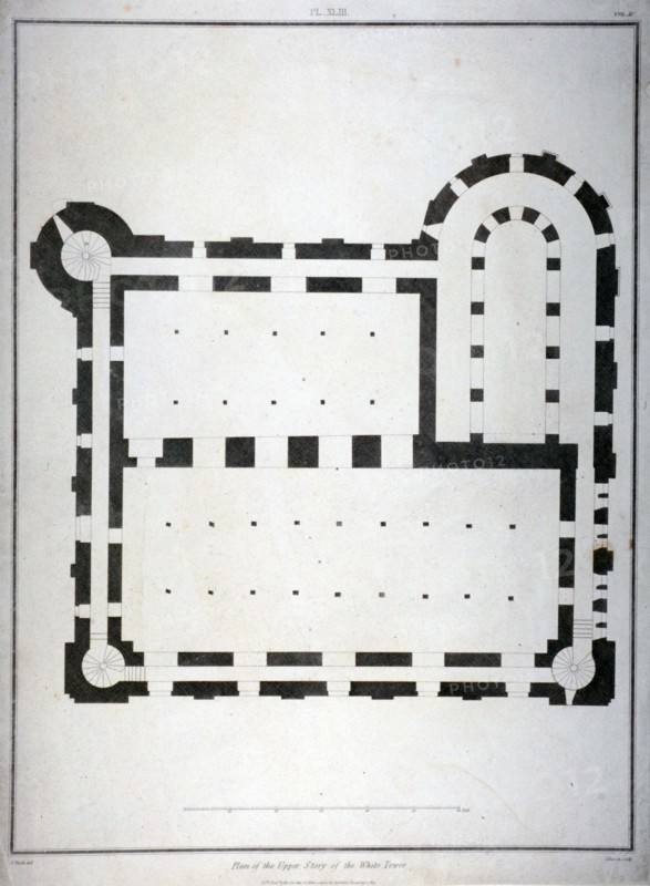 Plan of the upper storey of the White Tower, Tower of London, 1815. Artist: James Basire II