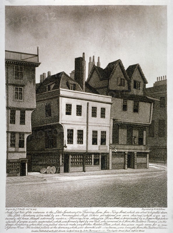 Entrances to Little Sanctuary and Thieving Lane, Westminster, London, 1807. Artist: William Fellows