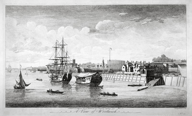 View of boats on the River Thames near Woolwich, Kent, 1750. Artist: John Boydell