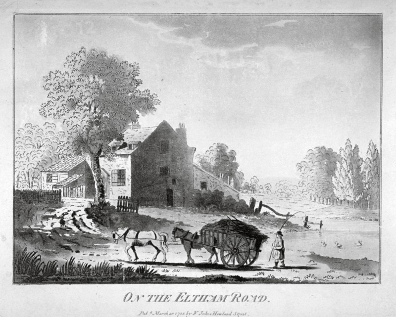 Horse and cart on the Eltham Road in Woolwich, Kent, 1788. Artist: Anon