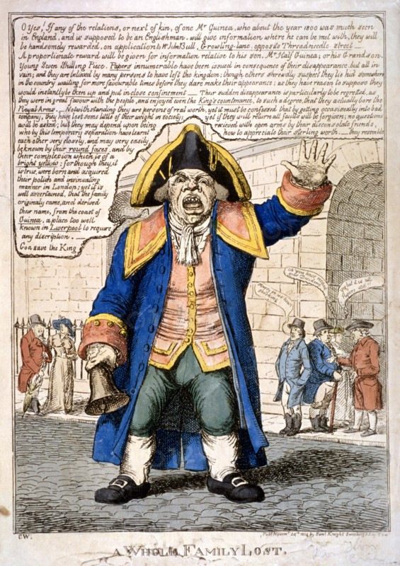 A beadle outside the Bank of England, London, 1814. Artist: C Williams