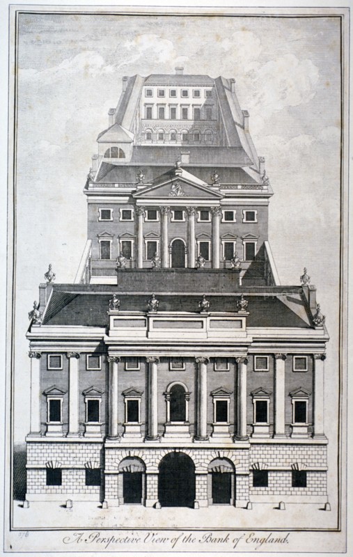 Perspective view of the Bank of England, City of London, c1750. Artist: Benjamin Cole