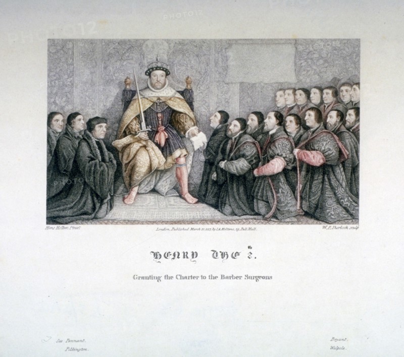 Henry VIII granting the charter to the Barber Surgeons, 16th century, (1817). Artist: William P Sherlock