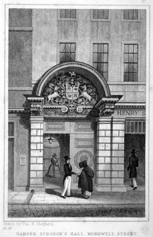 Entrance to Barber Surgeons' Hall, City of London, 1830. Artist: John Greig