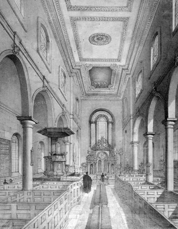 Interior of St Bartholomew-by-the-Exchange, City of London, c1835. Artist: Nathaniel Whittock