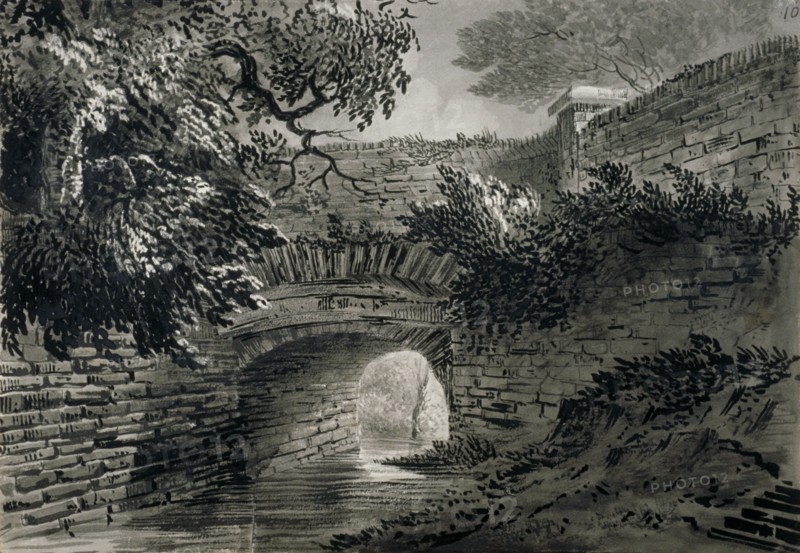 View of a section of the Serpentine's drainage system in Hyde Park, London, c1817. Artist: John Claude Nattes