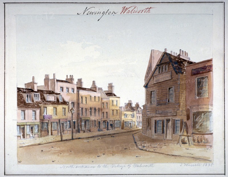 View of Walworth village, Southwark, from the north entrance, London, 1825. Artist: John Hassell