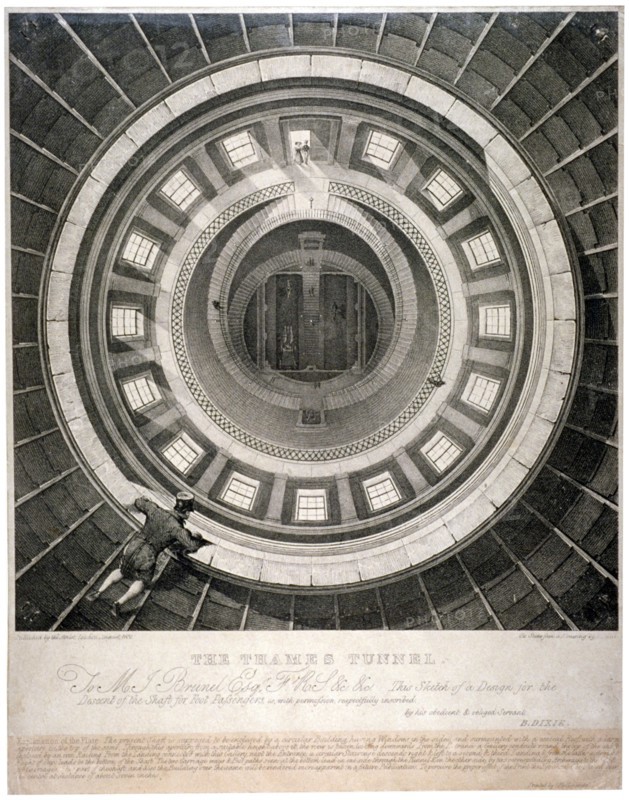 Shaft for descent to the entrance of the Thames Tunnel (view from the top), London, 1831. Artist: Anon
