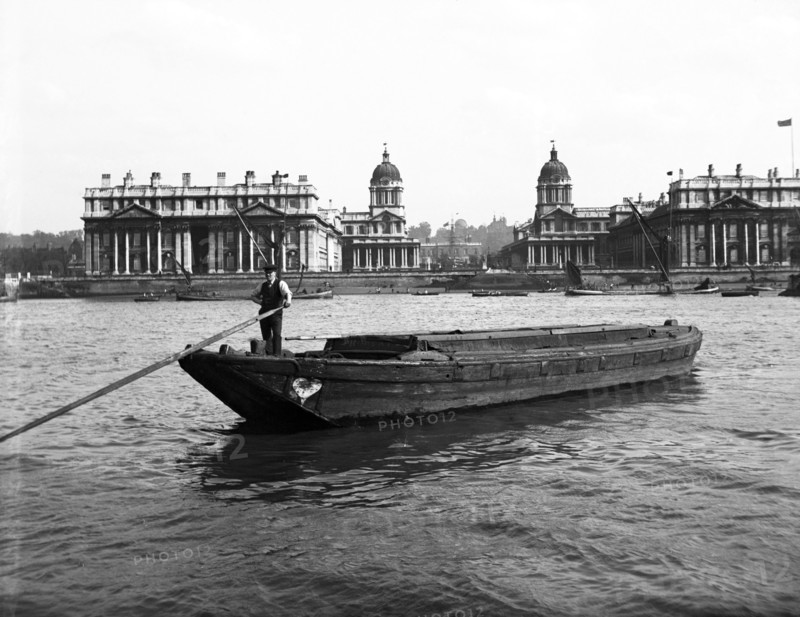 Wooden lighter and topsail barges on the Thames at Greenwich, London, c1905. Artist: Unknown