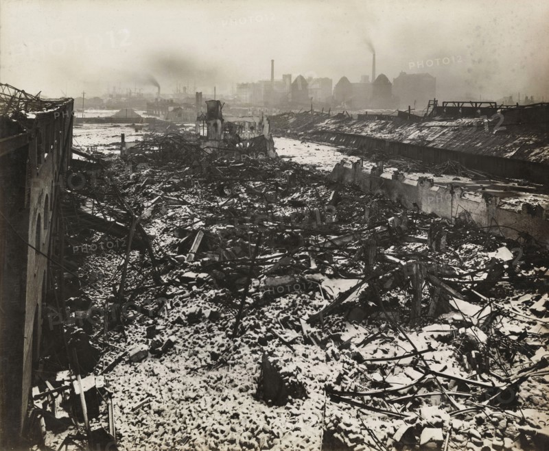 Scene at Silvertown following an explosion in a munitions factory, London, World War I, 1917. Artist: Unknown