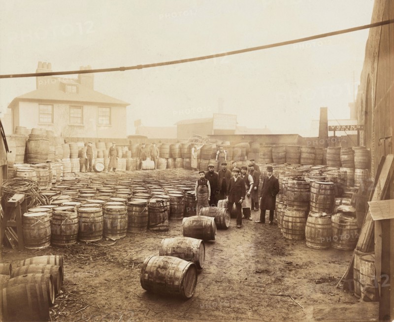 Ebano bitumen stored at Elizabeth Wharf, Limehouse, London, c1900. Artist: Unknown